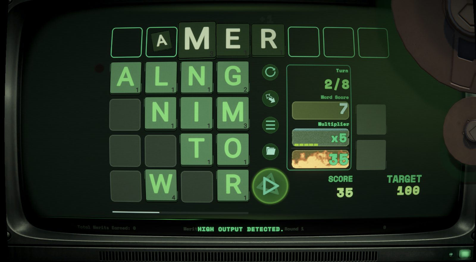 LEXICON gameplay screenshot of an active word puzzle mid-play
