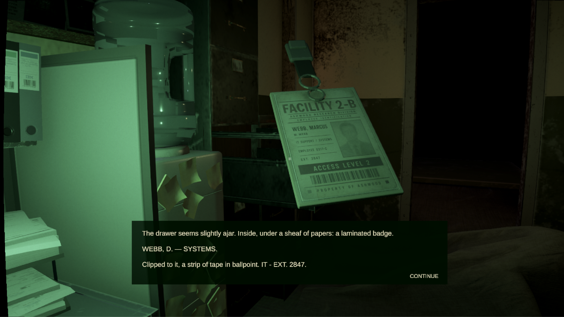 LEXICON office investigation revealing an Ashwood employee badge