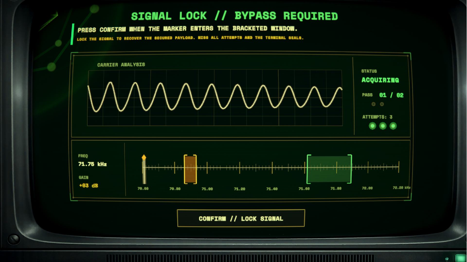 LEXICON Signal Lock minigame tuning a secured frequency